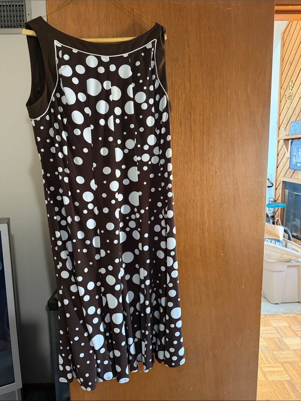 Sandra Darren Brown Midi Dress with White Polka Dots